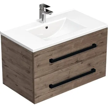 Nábytek Koupelnová skříňka s černou úchytkou a umyvadlem SAT Cube Way 80x53x46 cm dub Wellington mat CUBE46C802DWMOD