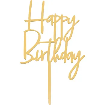 Jedlá dekorace na dort Zápich do dortu Happy birthday zlatý
