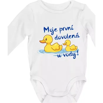 Kojenecký body Moje první dovolená u vody - kluk - Body kojenecké s dlouhým rukávem - Dlouhý r. do 3 měs ( Bílá )