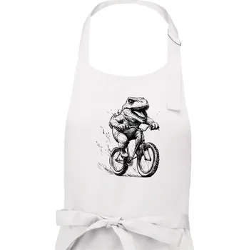 Kuchyňská zástěra Naštvaný Dinosaurus na kole - Dámská zástěra na vaření - Univerzální velikost ( Bílá )
