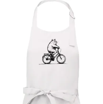 Kuchyňská zástěra Tlustá kočka na kole - Dámská zástěra na vaření - Univerzální velikost ( Bílá )