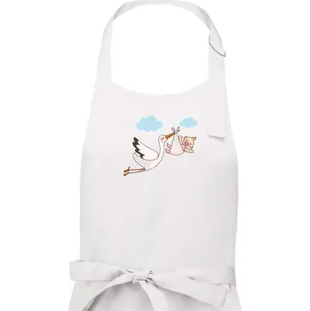 Kuchyňská zástěra Čáp čekáme miminko - holka - Pánská zástěra na vaření - Univerzální velikost ( Bílá )