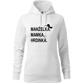 Dámská mikina Manželka mamka hrdinka - Mikina dámská Cape s kapucí - M ( Bílá )