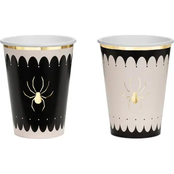 Party nádobí Papírové kelímky s pavoukem, černé a béžové, 400 ml, 6 ks