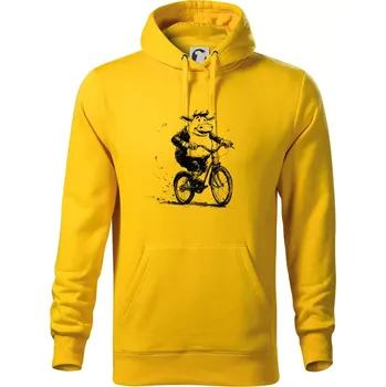 Pánská mikina Tlustá kráva na kole - Mikina pánská Cape s kapucí - 2XL ( Žlutá )