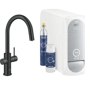 Dřezová baterie GROHE Blue Home s výpustí velvet black 31541KS0