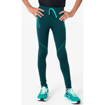 Dámské legíny KIPRUN Dětské běžecké bezešvé legíny Care 500 10 LET MODRÁ|ZELENÁ