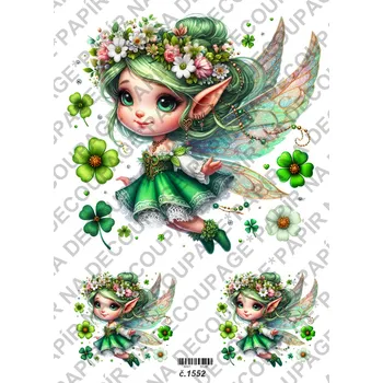 Umělecký papír Rýžový a soft papír na decoupage - Víla zelená - KB01552 Materiál: Rýžový papír, Rozměr: A4