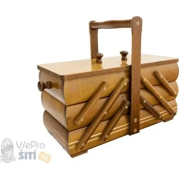 Organizér galanterie Kazeta na šití dřevená středně hnědá - Středně hnědá, 32x14x24 cm