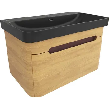 Koupelnový nábytek Koupelnová skříňka s umyvadlem SAT Fusion 77,5x43x45 cm dub medový mat SATFUSION80DMBKM