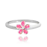 MINET Stříbrný prsten KYTIČKY s růžovými opálky Velikost prstenu: 46