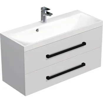 Koupelnový nábytek Koupelnová skříňka s černou úchytkou a umyvadlem SAT Cube Way 100x53x40 cm bílá lesk lesk/mat CUBE2C100ZBL