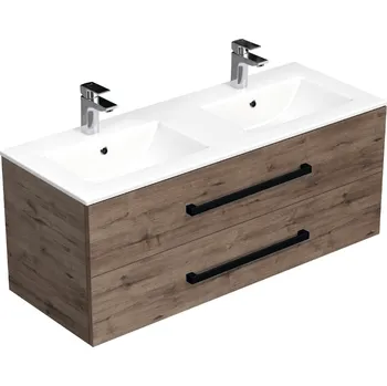 Koupelnový nábytek Koupelnová skříňka s černou úchytkou a umyvadlem SAT Cube Way 120x53x46 cm dub Wellington mat CUBE46C1202DWMOD