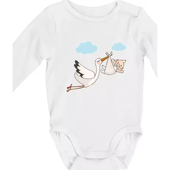 Kojenecké oblečení Čáp čekáme miminko - neutrální - Body kojenecké s dlouhým rukávem - Dlouhý r. do 3 měs ( Bílá )
