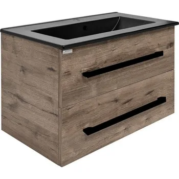 Koupelnový nábytek Koupelnová skříňka s černou úchytkou a umyvadlem SAT Cube Way 80x53x46 cm dub Wellington mat CUBE46C802DWMODC