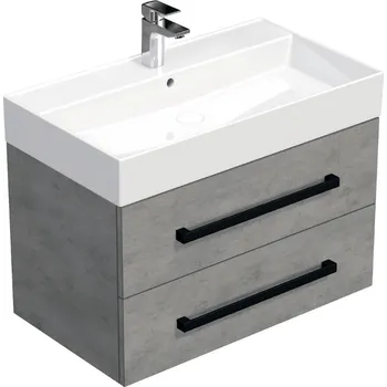 Koupelnový nábytek Koupelnová skříňka s černou úchytkou a umyvadlem SAT Cube Way 80x53x46 cm beton mat CUBE46C803BESAT
