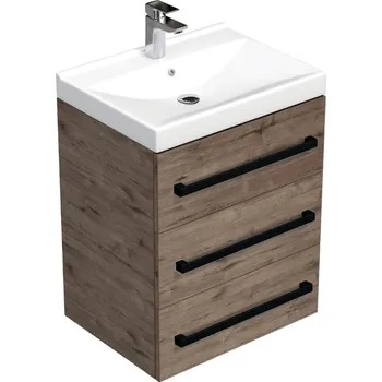 Koupelnový nábytek Koupelnová skříňka s černou úchytkou a umyvadlem SAT Cube Way 60x71x46 cm dub Wellington mat CUBE46C603DWVER