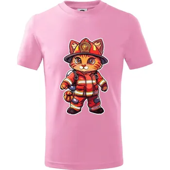 Malý hasič - kocour - Tričko dětské bavlněné - 122 cm/6 let ( Růžová )