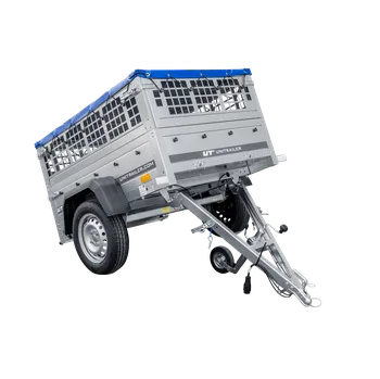 Přívěs Garden Trailer 150 KIPP s síťovanými bočnicemi a modrou plachtou