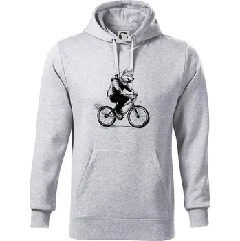 Pánská mikina Vlk na kole - Mikina pánská Cape s kapucí - 4XL ( Světlešedý Melír )