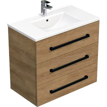 Nábytek Koupelnová skříňka s černou úchytkou a umyvadlem SAT Cube Way 80x76,5x46 cm dub Hickory mat CUBE46C803DHMOD