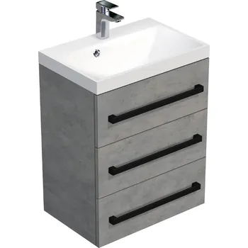 Koupelnový nábytek Koupelnová skříňka s černou úchytkou a umyvadlem SAT Cube Way 60x76,5x40 cm beton mat CUBE2C603BE