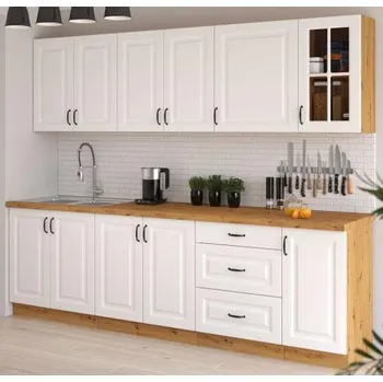 Kuchyňská linka Kuchyňská linka STILO dub artisan/bílé MDF, Sestava G vitrína 260 cm
