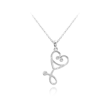 Náhrdelník MINET Stříbrný náhrdelník STETOSKOP se zirkony