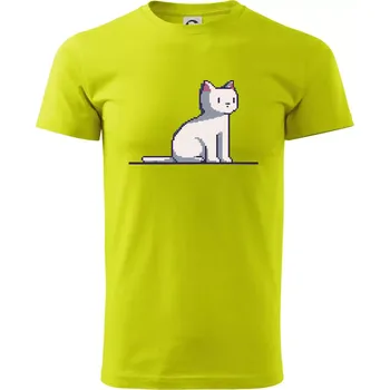 Kočka bílá pixel - Klasické pánské triko vyšší gramáže - XS ( Limetková )