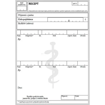 Tiskopis Recept - lékařský předpis (100 listů), volné listy pro laser tiskárny