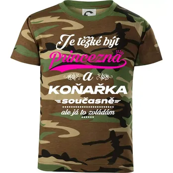 Chlapecké tričko Je těžké být princezna - koňařka - Dětské maskáčové triko - 122 cm/6 let ( Hnědý maskáč )