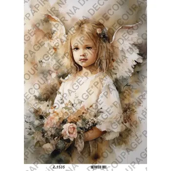 Umělecký papír Rýžový a soft papír na decoupage - Andělka - KB01535 Materiál: Soft, Rozměr: A4