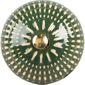 Dveřní kování Zelená keramická knopka s dekorem - Ø 4*3 cm / S3 cm