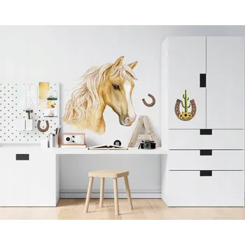 Samolepící dekorace Samolepka na zeď do dětského pokoje - kůň a podkovy
