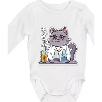 Kočka chemik - Body kojenecké s dlouhým rukávem - Dlouhý r. do 3 měs ( Bílá )