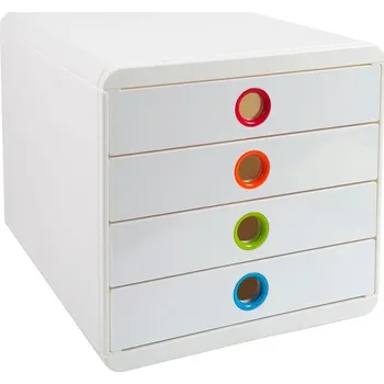 Zásuvkový box POP duhový, plastový, 4 přihrádky - bílý