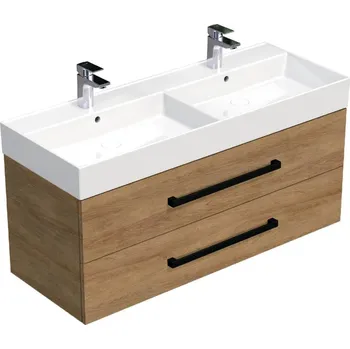 Koupelnový nábytek Koupelnová skříňka s černou úchytkou a umyvadlem SAT Cube Way 120x53x46 cm dub Hickory mat CUBE46C1202DHSAT
