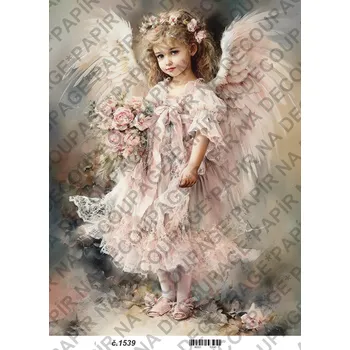 Umělecký papír Rýžový a soft papír na decoupage - Andělka - KB01539 Materiál: Soft, Rozměr: A4