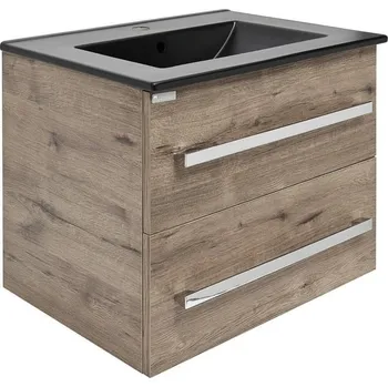 Koupelnový nábytek Koupelnová skříňka s černým umyvadlem SAT Cube Way 60x53x46 cm dub wellington mat CUBE46602DWMODC