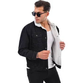 Pánská větrovka MEGAMAN bunda pánská HJ-3000 riflová, jeans, džíska, kožíšek XXL černá