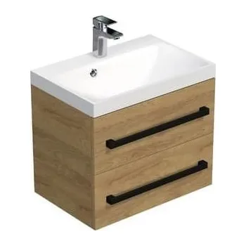 Nábytek Koupelnová skříňka s černou úchytkou a umyvadlem SAT Cube Way 60x53x40 cm dub Hickory mat CUBE2C60ZDH