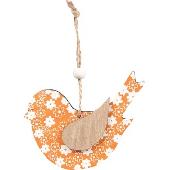 Velikonoční dekorace MFP závěs dřevo ptáček 17x10cm/2ks oranžový 2221724
