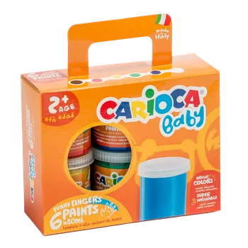 Výtvarná barva Prstové barvy Carioca Baby 2+, papírový kufřík - 6 × 80 ml