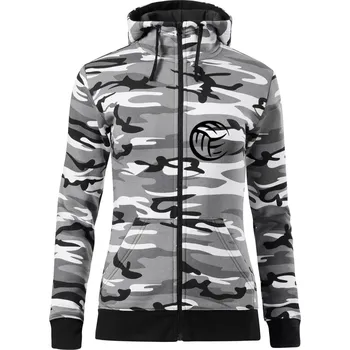 Dámská mikina Volejbal míč prso - Dámská mikina trendy zipper s kapucí - 2XL ( Šedý maskáč )