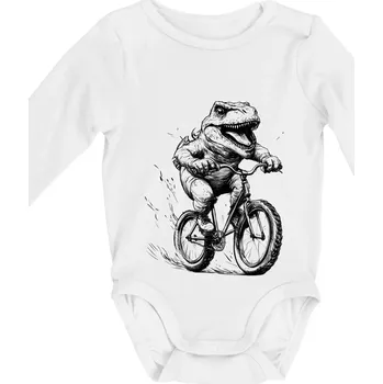 Kojenecké oblečení Naštvaný Dinosaurus na kole - Body kojenecké s dlouhým rukávem - Dlouhý r. do 3 měs ( Bílá )