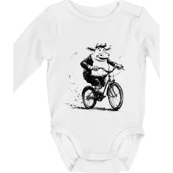 Tlustá kráva na kole - Body kojenecké s dlouhým rukávem - Dlouhý r. do 3 měs ( Bílá )
