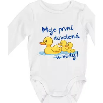 Moje první dovolená u vody - sourozenci - Body kojenecké s dlouhým rukávem - Dlouhý r. 3-6 měs ( Bílá )