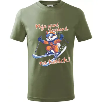 Moje první dovolená na horách oranžová liška - Tričko dětské bavlněné - 134 cm/8 let ( Khaki )