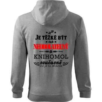 Pánská mikina Je těžké být neodolatelný knihomol - Mikina s kapucí na zip trendy zipper - 3XL ( Tmavě šedý melír )