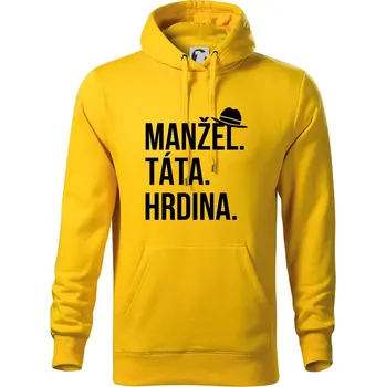 Pánská mikina Manžel táta hrdina - Mikina pánská Cape s kapucí - M ( Žlutá )